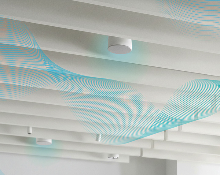 Speakers on celing with wave overlay